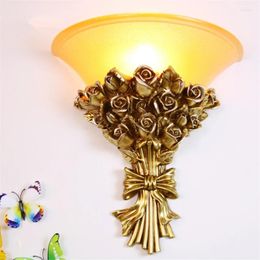 Wall Lamp European Retro Rose Lamps Bedroom Living Room Balcony Aisle Staircase Glass Resin American Sconce Light Lighting