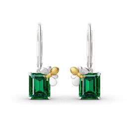 Hoop Huggie Luxury Green Crystal Square Stone Earrings Vintage Gold Color Small Bee Boho Silver Party For Women7575711