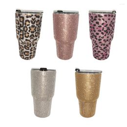 Cups Saucers Diamond Coffee Mug 304 Stainless Steel Tumbler Water Vacuum Flask Rhinestone Bottle Portable Travel Thermal Cup