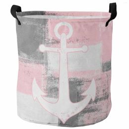 Laundry Bags Retro Abstract Paint Ship Anchor Pink Foldable Dirty Basket Kid's Toy Organiser Waterproof Storage Baskets
