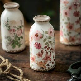 Vases Retro Printing Vase For Dried Flower Home Decoration Crafts Pastoral Style Interior Cabinet Accessories Ceramic Office Ornament