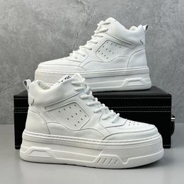 Casual Shoes 2024 Platform High-Top Men's Autumn Breathable White Lace Up Simple Solid Colour