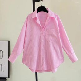 Women's Blouses Office Wear Top Women Shirt Elegant Striped Print Cardigan For Blouse With Turn-down Collar Long Spring