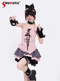 Casual Dresses Original Sweet Cool Girl Black Halter Dress 2024 Summer Japanese Style Women Sleeveless Culture Song Short Vestidos