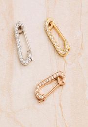 Hoop Earrings Original Brand 925 Sterling Silver 18k Gold Vermeil Delicate Pave CZ Diamond Safety Pin Small Huggie Earring8750602