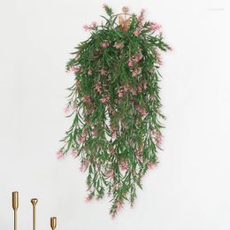 Decorative Flowers 2Pcs Wall Hanging Artificial Flower Fake Rattan Plastic Pink Floral Ceiling Basket Plant Restaurant Decoration Supplies