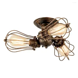 Ceiling Lights Vintage Light Industrial Chandeliers Adjustable Metal Wire Cage Lamp Semi-Flush Mount Rustic With 3