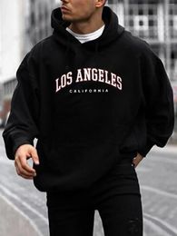 Men's Hoodies LOS ANGELES Print Hoodie Cool For Men Casual Graphic Design Pullover Hooded Sweatshirt With Kangaroo Pocket