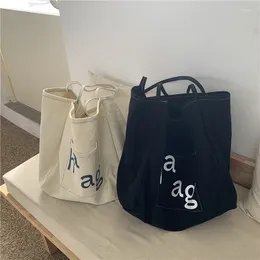 Shoulder Bags Korean Letter Printing Canvas For Women 2024 Large Capacity Tote Shopping Book Bag Student Girls Handbag Purse