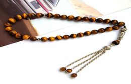 Fashion 8mm Natural Tiger Eye039s Stone 33 Prayer beads Islamic Muslim Tasbih Rosary Misbaha bead for Famliy friend Present gif1335977