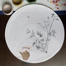 Table Mats Round Mat Woven Chinese Print Placemats Anti Slip Dining Non-Slip Tableware Bowl Pads Kitchen Drink Cup