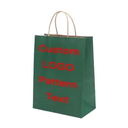 Gift Wrap Kraft Paper Bag Custom Hand-held Spot Printing LOGO Dark Green Takeout Packaging Shopping Blue