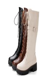 Big small size 33 34 to 40 41 42 43 women casual buckle knee high martin boots brown black beige Come With Box8372567