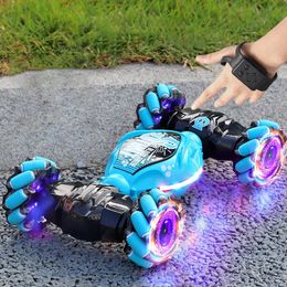4WD RC Drift Car With Music Led Lights 2.4G Gesture Radio Remote Control Spray Stunt Car 360° Rotating Climbing Car Toys Gift 240511