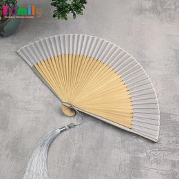 Decorative Figurines 22cm/9Inch Silk Fan Folding Chinese Style Gray Paint Edge Bamboo Summer Simple Solid Color 1pc