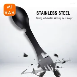 Dinnerware Sets Stainless Steel Spoon Durable Multifunction 45g Tableware Multifunctional Fork And Fall Resistance Black