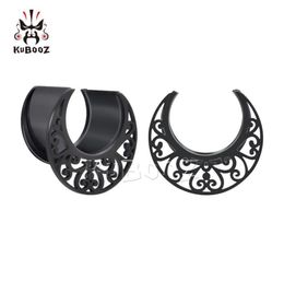 KUBOOZ Stainless Steel Notched Cutout Flower Pattern Ear Tunnels Plugs Body Piercing Jewellery Earring Gauges Stretchers Expanders W9463851