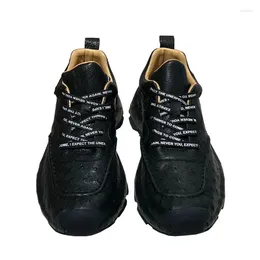 Casual Shoes Fashionable Men's Ostrich-skin Sports Men Tie-up Fashion Wear Black Anti-slip Anti-