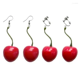 Dangle Earrings 3D Handmade Red Cherry Fruit Hoop Mirror Ear Clips Jewelry F19D
