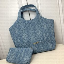 Модная сумка для женщин на плече 7A с рисунком алмазного клетки, джинсовая джинсовая ткань