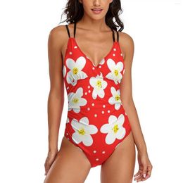 Women's Swimwear Bright Flowers Swimsuit White Daisies Print One Piece Swimsuits Female Push Up Sexy Novelty Beach Outfits