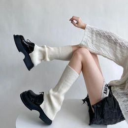 Women Socks Wool Knit Warm Leg Ballet Style Solid Colour Stockings Girls Sweet JK Footwear Warmers Knee Long