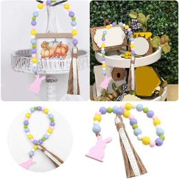 Party Supplies Easter Tassel Beaded Colorful Wood Bead String Decoration Happy Decor 2024