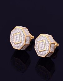 New Gold Star Hip Hop Jewellery Men039s Round Earring Ice Out CZ Stone Rock Street Stud Earring2952049