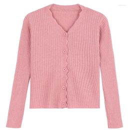 Women's Knits Spring Autumn Thin Solid Knitted Cardigans Women Korean Style V-Neck Slim Comfort Undershirt Gentle Sweet Sweater Coats