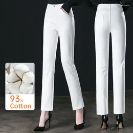 Women's Jeans 2291 Women Classic White Denim Cotton Straight High Waist Casual Thin All-Match Stretch Breeches Mom Ankle-Length Pants