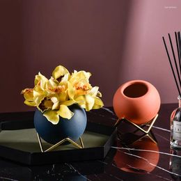 Vases Modern And Simple Wrought Iron Ceramic Small Flower Pot Desktop Standing Vase Decoration Ornaments Simulation Floral Plant Flowe