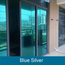 Window Stickers One Way Mirror Film Blue Silver Reflective Solar Tint Privacy Self-Adhesive Heat Control Office Decorative 60 300cm