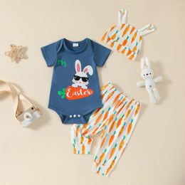 Clothing Sets Infant Boys Girls Short Sleeve Easter Letter Cartoon Prints Romper Bodysuit Pants Baby For Toddler Boy Beach Outfit