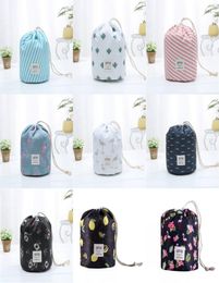 Barrel Shaped Women Cosmetic Bag Stripes Cactus Flamingo Lemon Flower Printed Travel Makeup Bags Organiser Storage Bags5380219