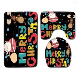 Bath Mats Merry Christmas Bathroom Mat Set Santa Claus Elk Non-slip Rug Coral Fleece Shower Toilet Room Carpet