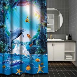Shower Curtains Sea World Shower Curtain Bath Sets Waterproof Non-Slip Bathroom Rug Toilet U With 12 s Home Deco Free Ship