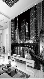 Black and white city night murals mural 3d wallpaper 3d wall papers for tv backdrop5614203