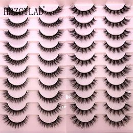 False Eyelashes New 10 pairs of 3D artificial mink hair fake eyelashes natural messy Crisscross Wispy fluffy extended eye makeup tool Q240510
