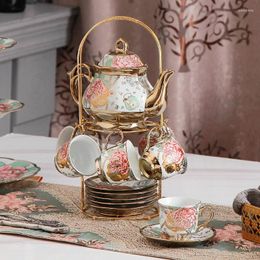 Kitchen Storage European-style Ceramic Coffee Cup And Saucer Set Afternoon Tea Electroplating 13 Pieces