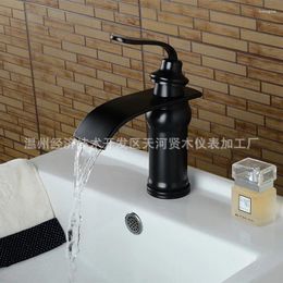 Bathroom Sink Faucets Black Bronze Waterfall Antique Wash Basin Faucet Brass And Cold Under Counter Artistic Personality
