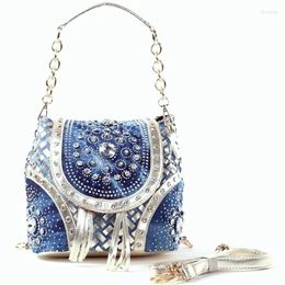 School Bags Multifuctional Denim Backpack Handbag Mini Cute Jeans For Women Shoulder Bag Shiny Crystal Diamond Tote