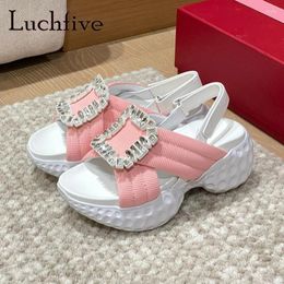 Sandals Classics Summer Luxury Rhinestone Thick Sole Women's Open Toe Buckle Strap Ladies Shoes Brand Casual Fashion