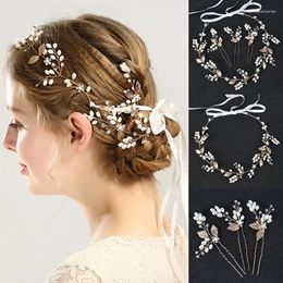 Hair Clips Crystal Pearl Leaf Headband Hairpin Set Party Flower Wedding Bridal TIara For Women Bride Accessories Band