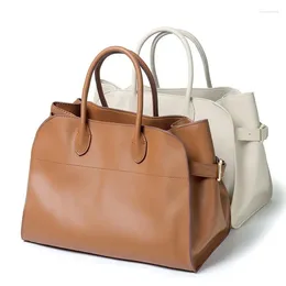 Drawstring Cowhide Retro Tote Bag Genuine Leather Versatile Commuter Can Put Flat Phone Folder Large Capacity Shoulder Handbag Women