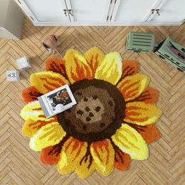 Carpets Sunflower Soft Tufting Carpet Art Flower Shape Plush Living Room Bedroom Decor Floor Mats Bedside Area Rugs Coffee Table Pad