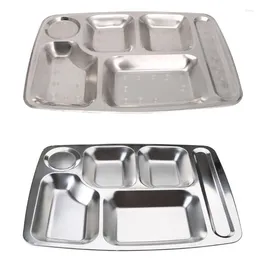 Dinnerware Stainless Steel Divided Dinner Tray Lunch Container Plate 4/5/6 Section