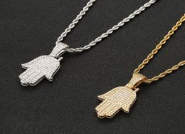 Iced Out CZ Hand Pendant Necklace Gold Silver Colour Cubic Zircon Men Women Hip hop Jewellery For Gift4912762