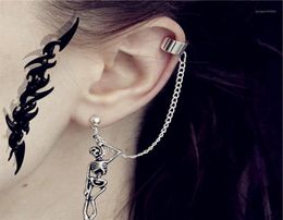 Gothic Punk Weird Silver Colour Emo Skull Chain Drop Earrings For Men Women Cool Egirl Street Statement Halloween Jewellery 202011198634
