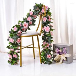 Decorative Flowers 16 Head Rose Vine Artificial Flower Home Decorations Wedding Birthday Party Supplies Valentine's Day Simulated