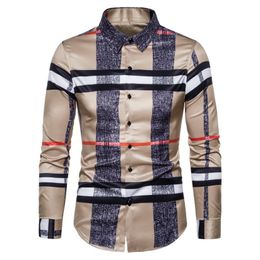 6XL 2022 Business Casual Plaid Shirt Men's Formal Workwear Wedding Dress Slim Social Party Clothes Khaki Checked Shirt 1929